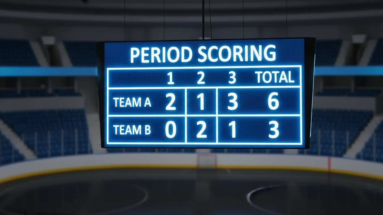 Ishockey Periode Score Ishockey scoreboard der viser resultatet efter hver periode