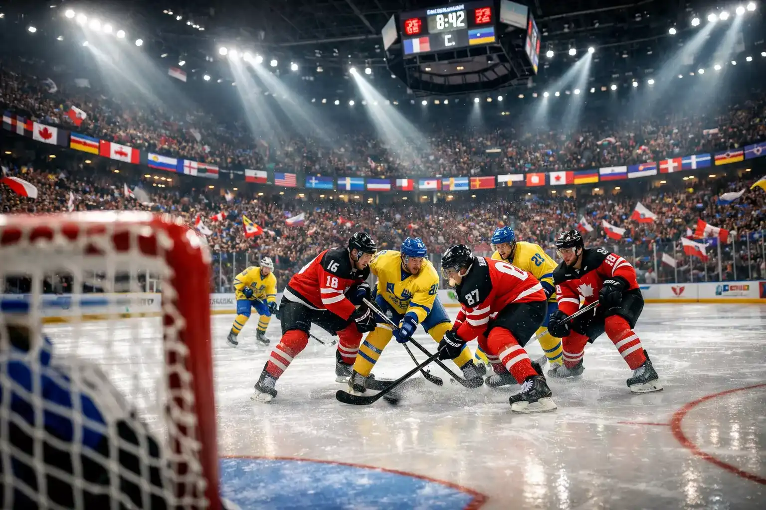 VM Ishockey Stemning Intens stemning ved VM i ishockey med fans og spillere på isen
