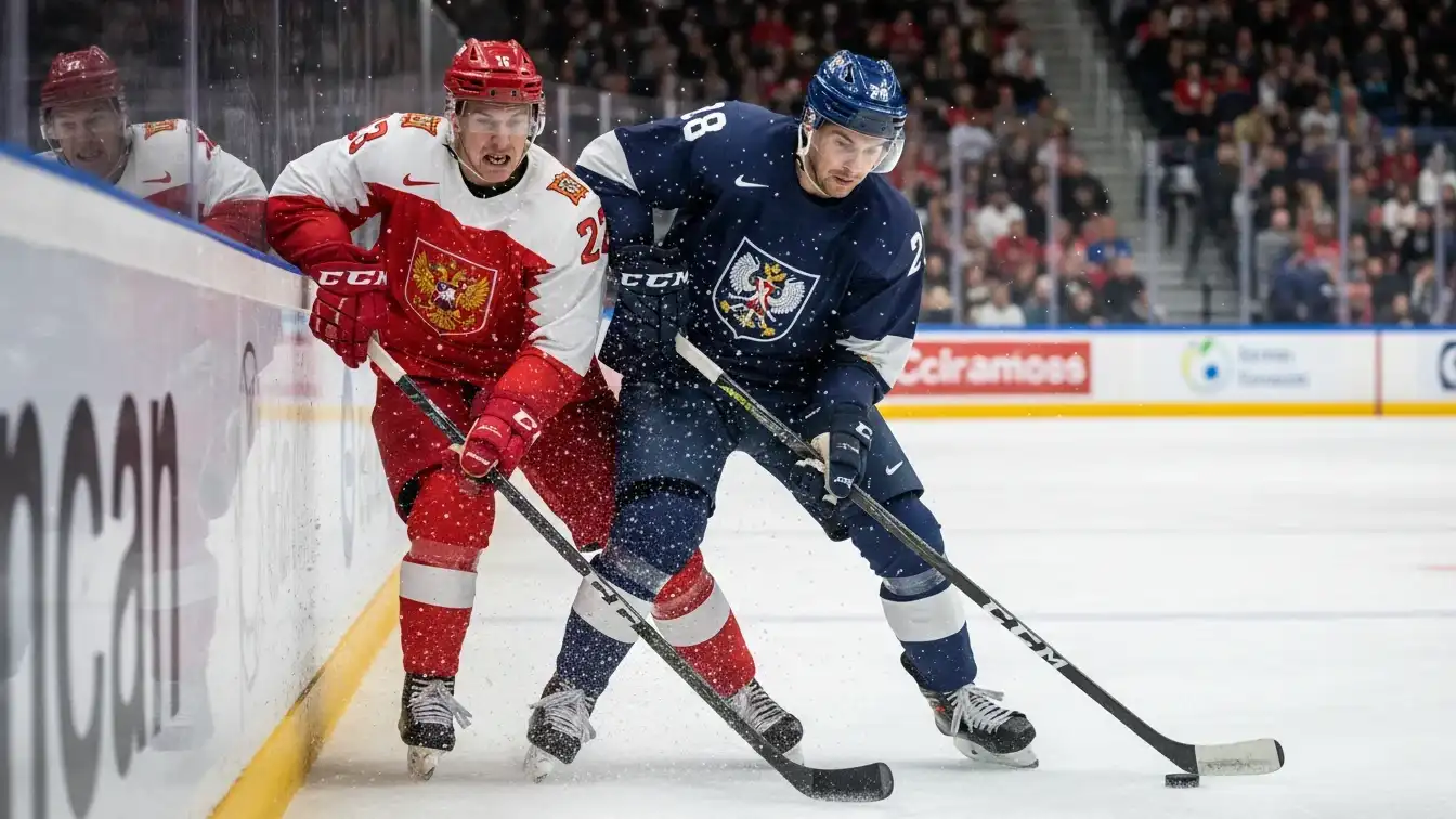 International Ishockey Konkurrence Ishockeyspillere fra forskellige nationer i intens kamp på isen